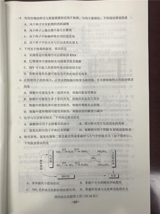 2018年遼寧高考理綜試題