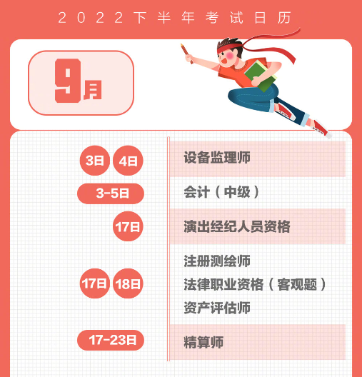 2022年9月考試時間安排